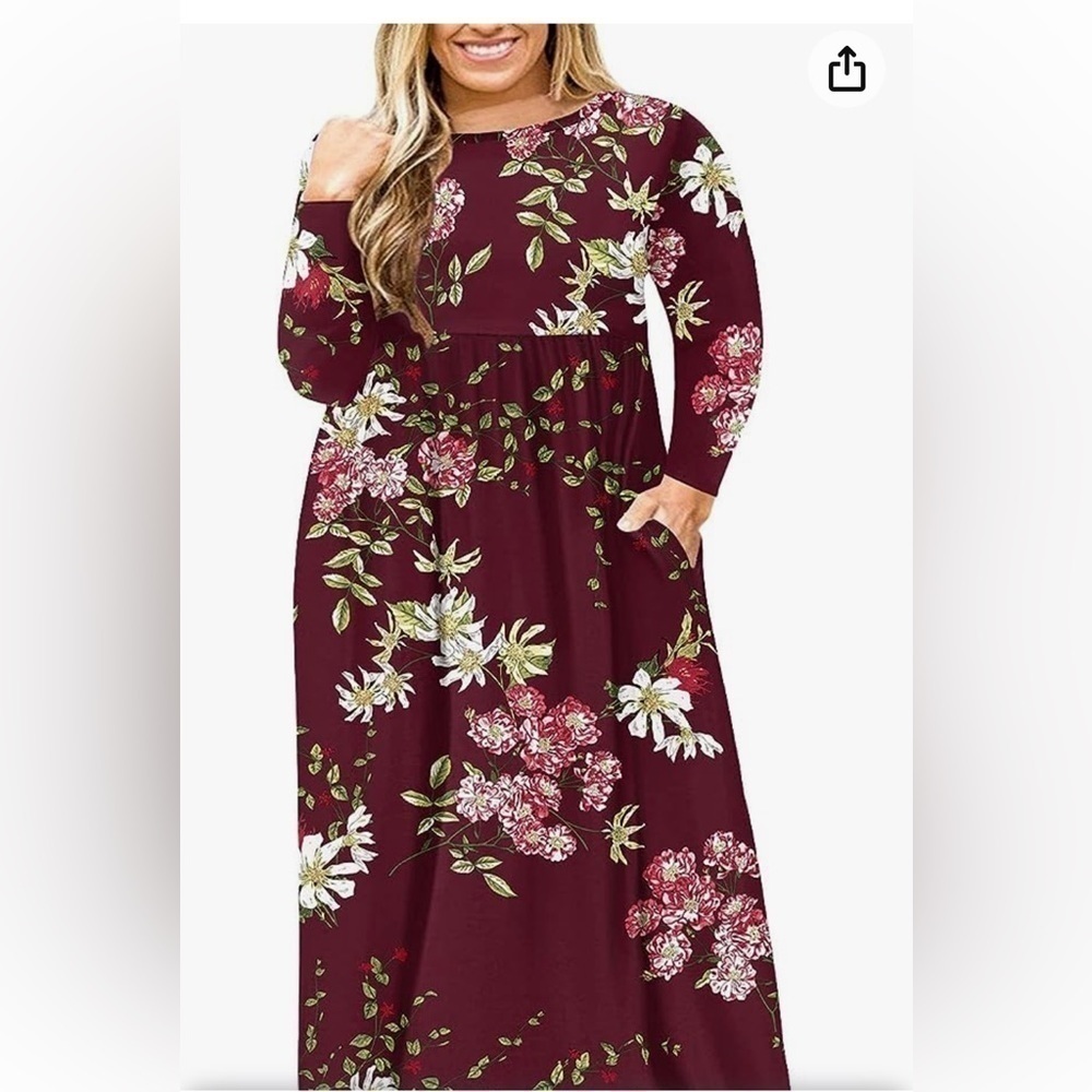 Plus Size Maxi Dress Long Sleeve Empire Waist Size 3X / 24 Floral
